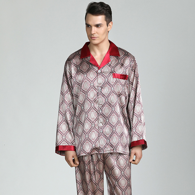 Men's Sleepwear Silk Pajamas for Men Sleepwear V-collar Cozy Soft long sleeve nightgown Tops Trousers Two Pieces Mens Pajama Set Pajamas Men 2305