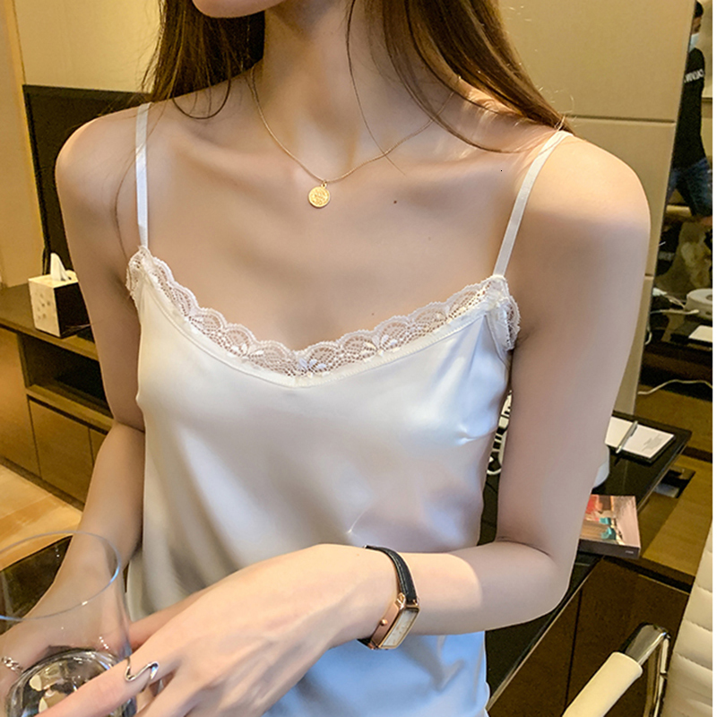 Camisoles Tanks Summer with Lace Silk Cami for Women Spaghetti Strap Top Tank Ladies Tops White Camisole Basic Tops Black White Beige 230518