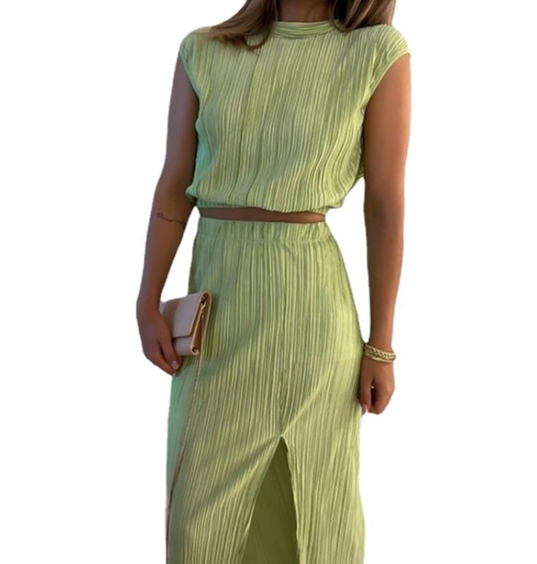 Women's Casual Dress 2024 New Short Shirt High Waist Split Mid length Half length Dress Women's Two Piece Set