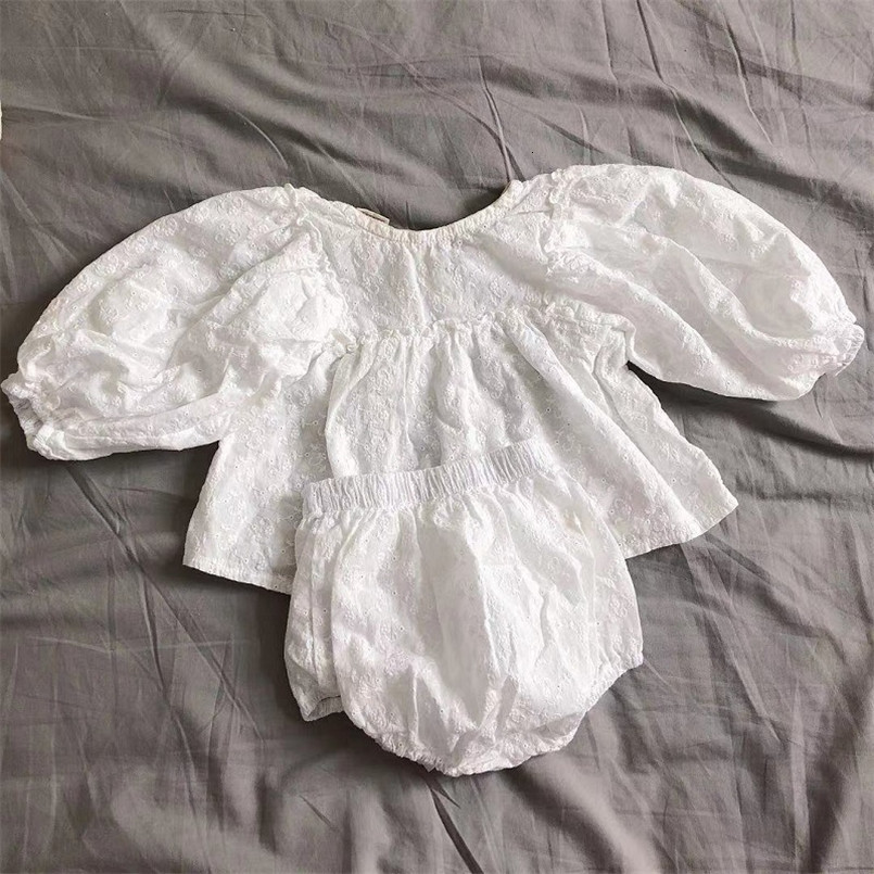 Clothing Sets Vintage Lace Embroidery Girls Clothing Set Spring Fall Long Sleeve Infant Baby Jumpsuit for Toddler Girls Clothing Children Suit 230517