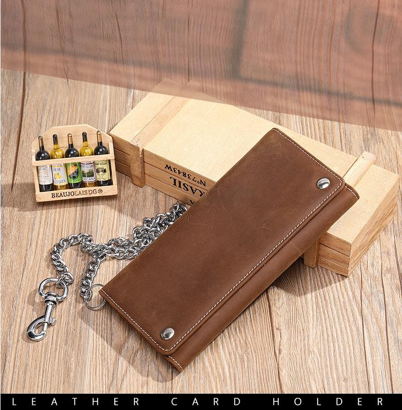 Wallet Leather Mens Fashion Real Biker Card/Money Long Purse W/ Key Chain