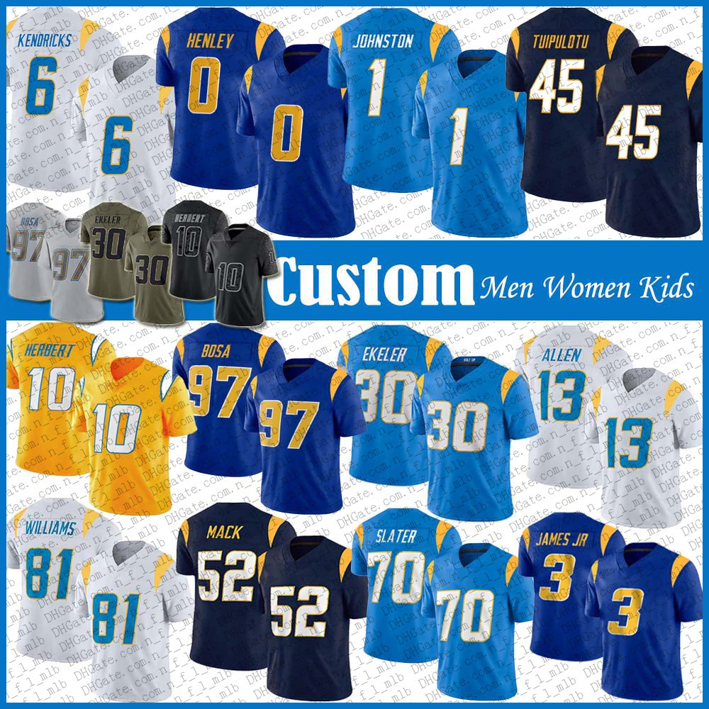 Custom 10 Justin Herbert Keenan Allen Football Jersey Austin Ekeler Joey Bosa Khalil Mack Mike Williams Derwin James Quentin Johnston Tuli Tuipulotu Daiyan Henley, Shown
Custom 10 Justin Herbert Keenan Allen Football Jersey Austin Ekeler Joey Bosa Khalil Mack Mike Williams Derwin James Quentin Johnston Tuli Tuipulotu Daiyan Henley, Shown