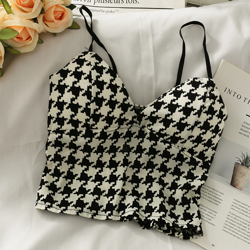 Camisoles Tanks Korean wavelet dots crop tops sexy spaghetti strap tanke top women built in bra off shoulder sleeveless camisole ins 230518