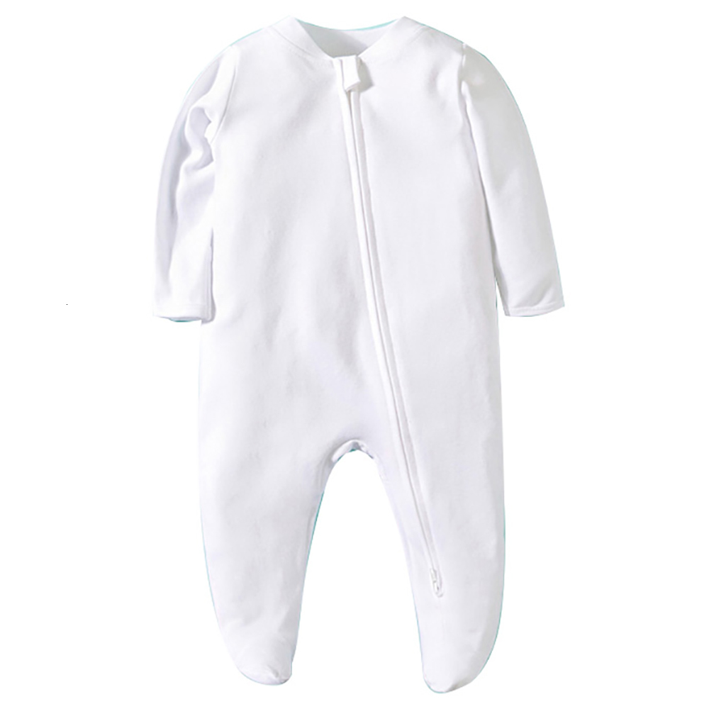 Rompers born Footed Pajamas Zipper Girl and Boy Romper Long Sleeve Jumpsuit Cotton Solid White Fashion 0-12 Months Baby Clothes 230517