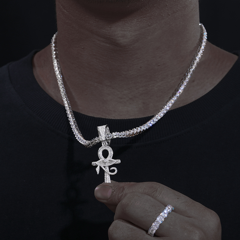 Pendant Necklaces 925 Sterling Silver Eye of Horus Ankh Cross Iced Out D VVS For Women Hip Hop Jewelry 230519