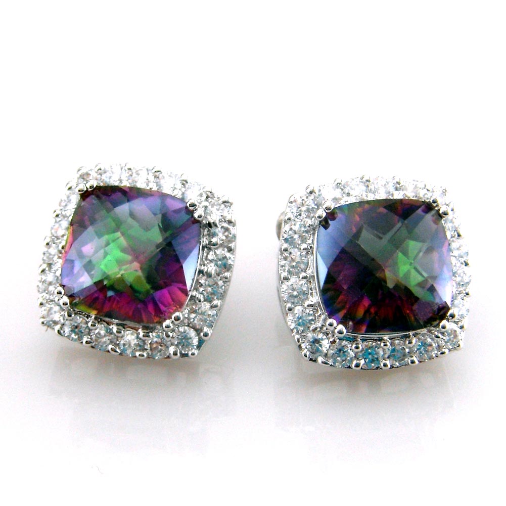 Mystic Rainbow Jewelry Set Wedding Ring Earring Snd Pendant Jewelry Set 925 Stamped Natural Quartz Stone Jewelry for Women
