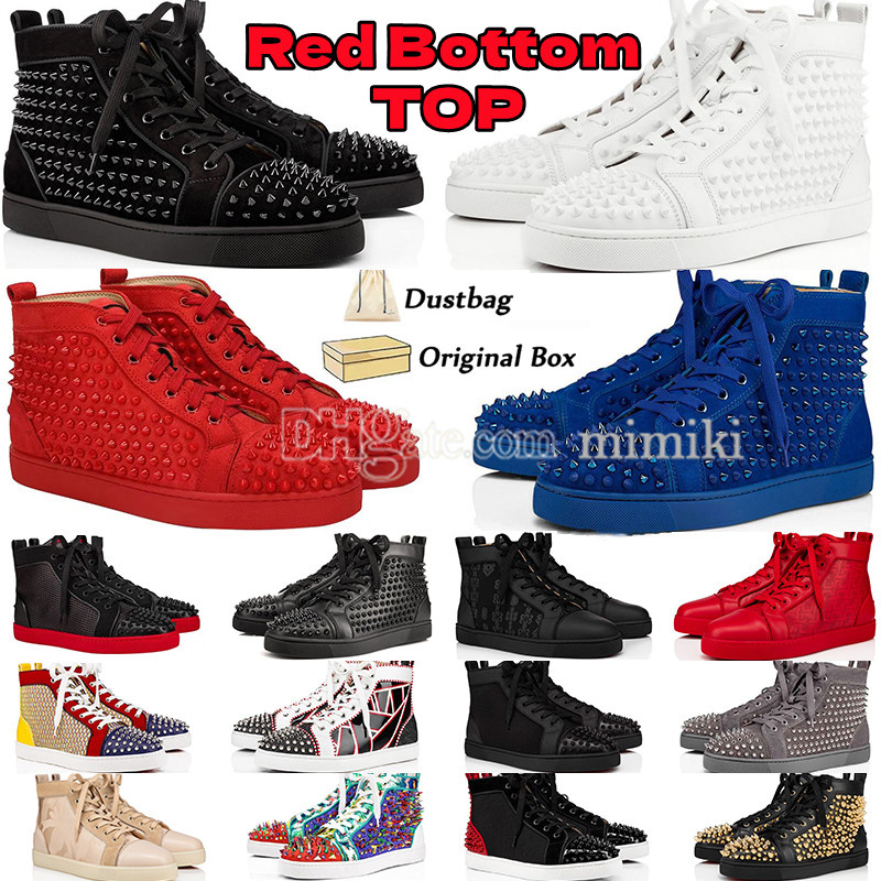Designer With box Loafers red bottom Casual shoe low christians sneakers for mens women Fashion cut leather splike vintage Glitter Flat luxury Red bottoms Trainers