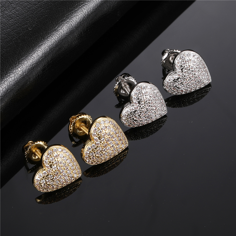 Stud Hip Micro 1Pair Heart Shape Pave Baguette Cubic Zircon Stone Ice out CZ Earring Bling Copper Earrings For Women Men Jewelry 230519