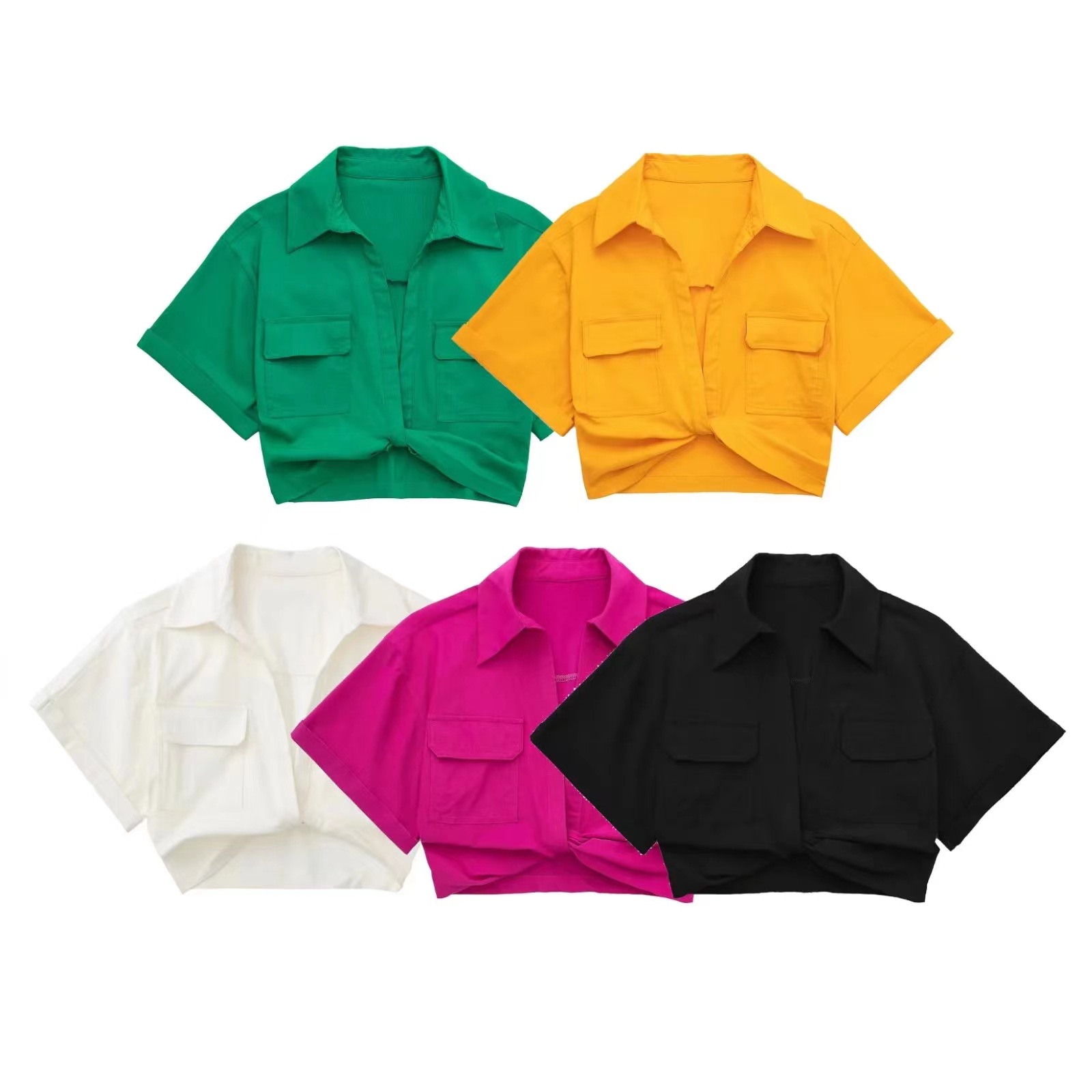 Flap Pocket Twist Hem Shirt Tees Tshirt Summer Fashion Womens Short Sleeve High Quality Clothes T Shirts Tops