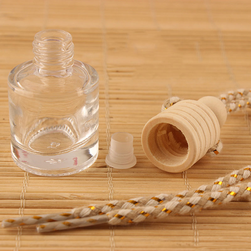 Cylinder Essential Oils Diffusers Car Pendant Perfume Bottle Glass Ornaments Empty Bottles Round Wooden Lid Air Freshener HW0020