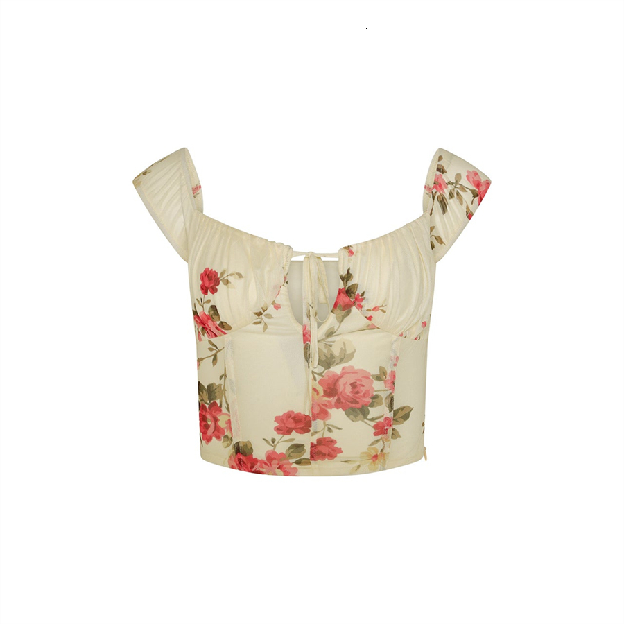 Two Piece Dress wsevypo Elegant Floral TwoPiece Matching Sets Women Summer Beach Party Outfits Short Sleeve Tie Up Corset Crop TopsMini Skirt 230518