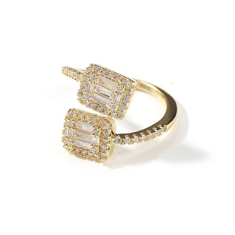 Band Rings Iced Out Bling Rectangle CZ Heart Ring Gold Silver Color Micro Pave Open Adjustable Size Square Fashion Women Jewelry 230519