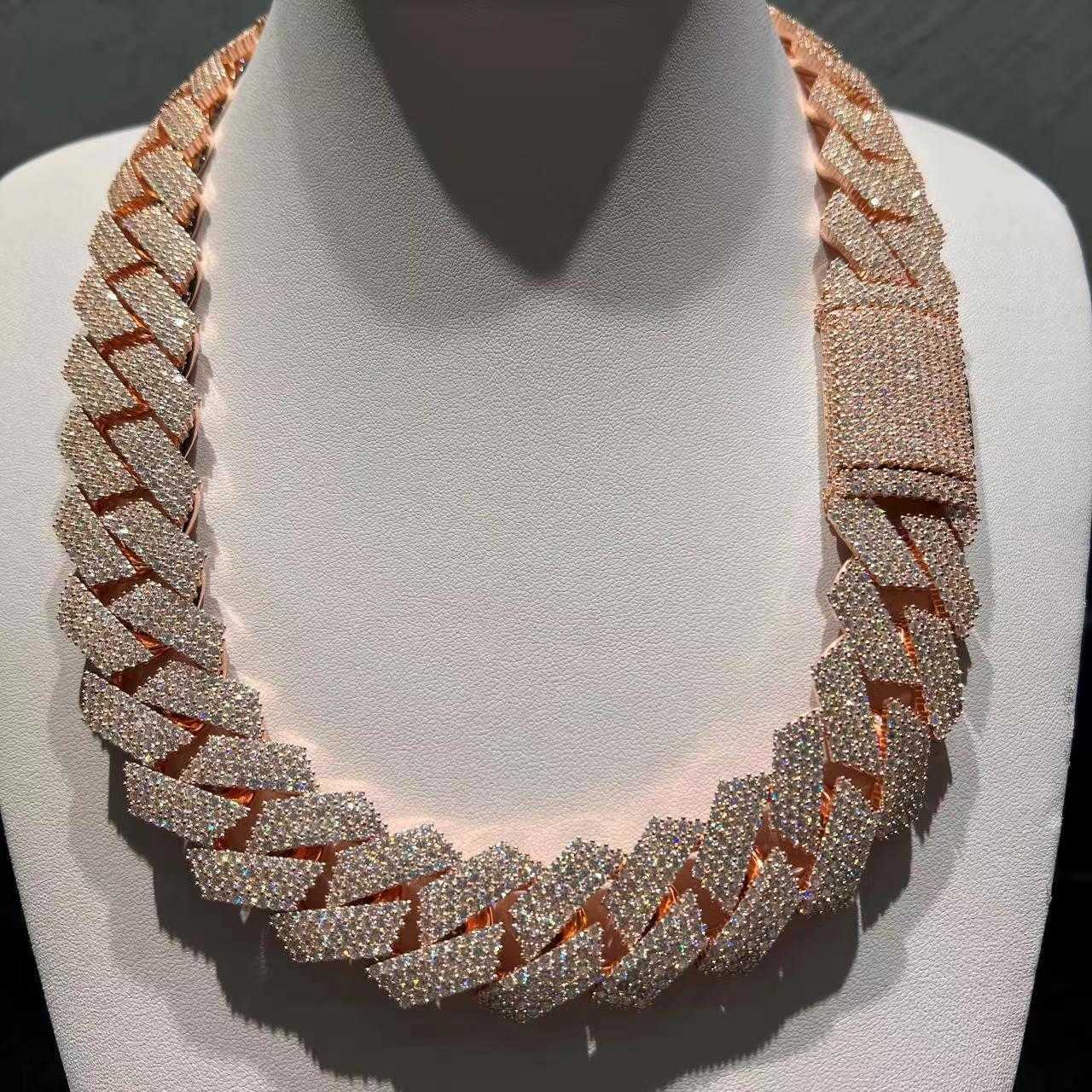 Hip Hop Iced Out Jewelry 24mm Wide 4 Rows Cuban Link Chain Vvs Moissanite Diamond Cuban Link Chain Necklace