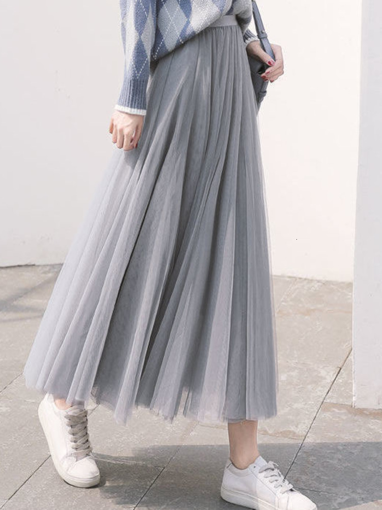 Skirts 3 layers Midi Summer Tulle Skirt Women 2023 Ladies Casual White Black High Waist Pleated Sun School Long Female 230519