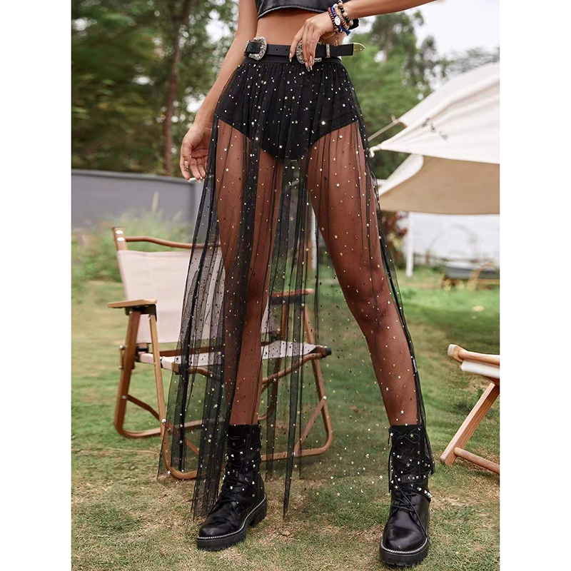 Skirts Echoine Women Gauze High Waist See Through Lace Package Hip maxi Fashion streets Party nightclub Sexy Y2k Pleated Skirt 230519