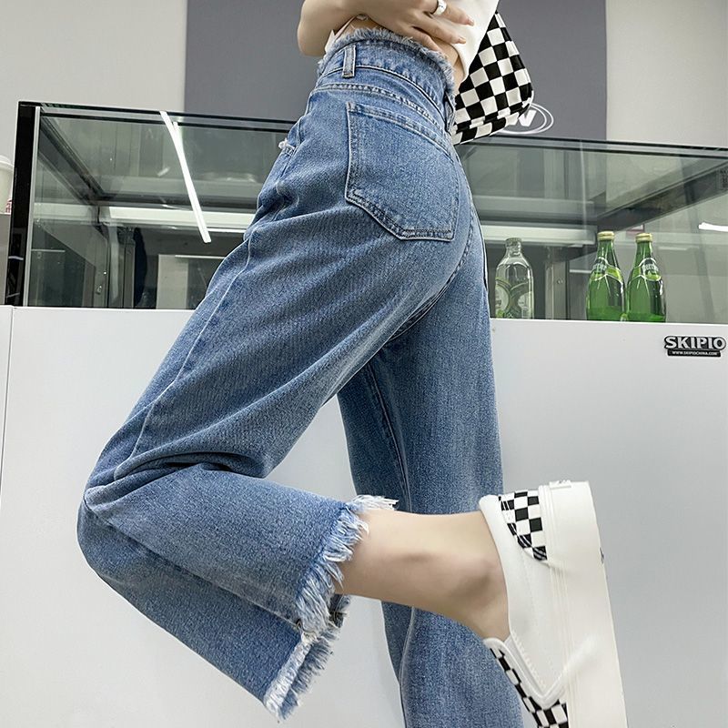 Women's Jeans Women Clothing Fashion Tassel Solid Color High Waist Straight Autumn Simplicity Zipper Slim Jeans Ladies Cropped Pants All-match 23