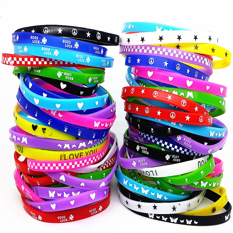 Chain 100pcs kids silicone bracelet wristband children boy girl assorted colors Love bangle family party gift mix styles Wholesale 230518