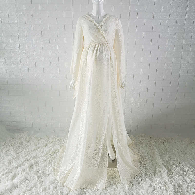 Maternity Photography Props Long Dresses Flare Sleeve See Through Maternity Photo Shoot Dress R230519