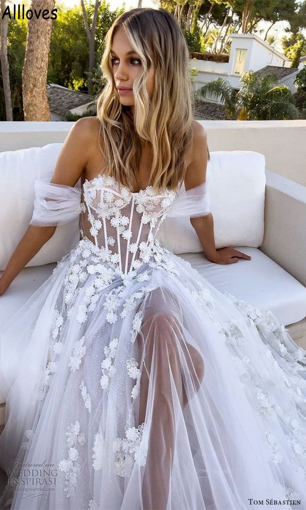 D A Adorable wers e Tulle Wedding Dresses Off The Shulder Sexy See Through Bridal Gowns Boho Garden Maternity Arabic Aso Ebi Robes De Mariee CL Rabic