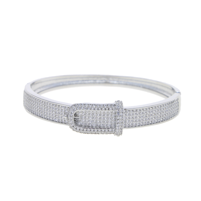 Iced Out Bling Geometric Classic Jewelry Micro Pave 5A White Cubic Zirconia CZ Band Bangle for Women Lover