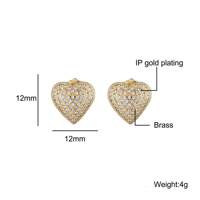 Stud Hip Micro 1Pair Heart Shape Pave Baguette Cubic Zircon Stone Ice out CZ Earring Bling Copper Earrings For Women Men Jewelry 230519