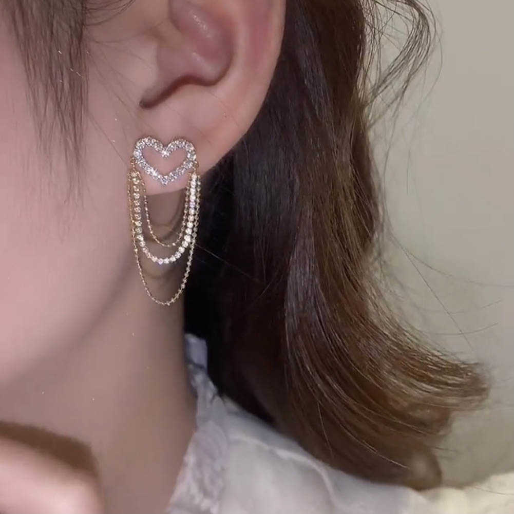 Charm 2022 Love Tassel Multilayer Chain Hotselling Earrings New Trendy Korean Heartshaped Rhinestone Earrings Party Jewelry Gifts AA230518