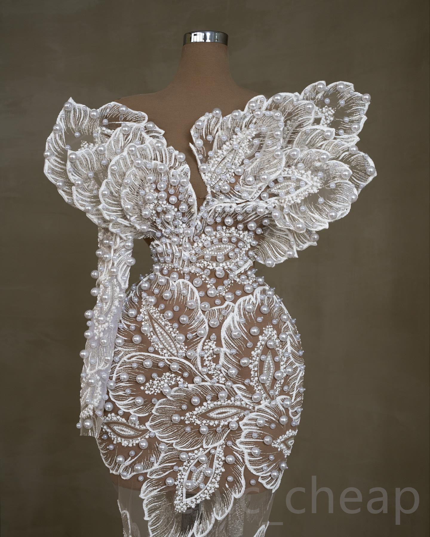 Arabic Aso Ebi Lace Mermaid Wedding Dress | Pearls Long Sleeves See Through