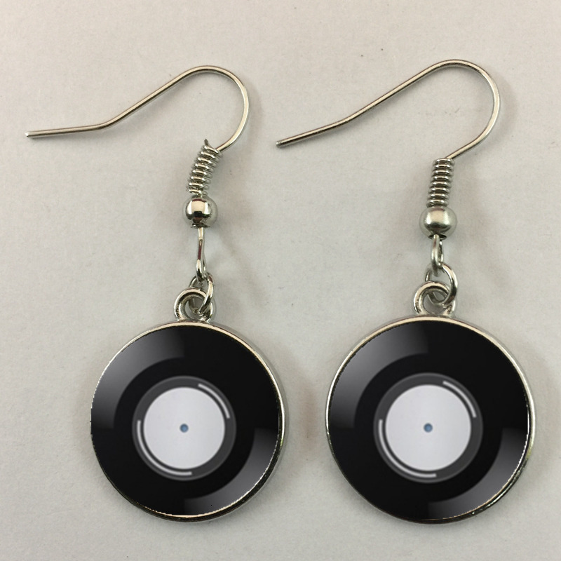 Stud Simple classic style vinyl record retro phonograph dome glass ladies earrings music lovers gifts wholesale and retail 230519