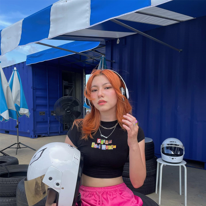 Womens TShirt Y2K letter graphics Baby Tee Summer emo girl Crop Tops Slim 2000s fairy grunge aesthetic Harajuku Goth Cute Short Sleeve Tshirt 230519