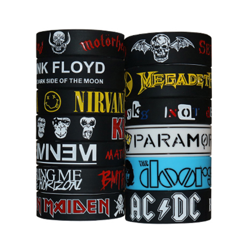 Chain 10pcs Heavy Metal Bands Silicone Bracelets Rock and Roll Music Wristbands Punk Fans Gift Collection 230518