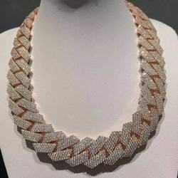 Hip Hop Iced Out Jewelry 24mm Wide 4 Rows Cuban Link Chain Vvs Moissanite Diamond Cuban Link Chain Necklace