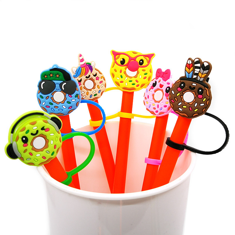 Doughnut Straw Toppers Charm 6-8mm Dustproof Reusable Silicone Drinking Straw Cover Summer Party Accessory