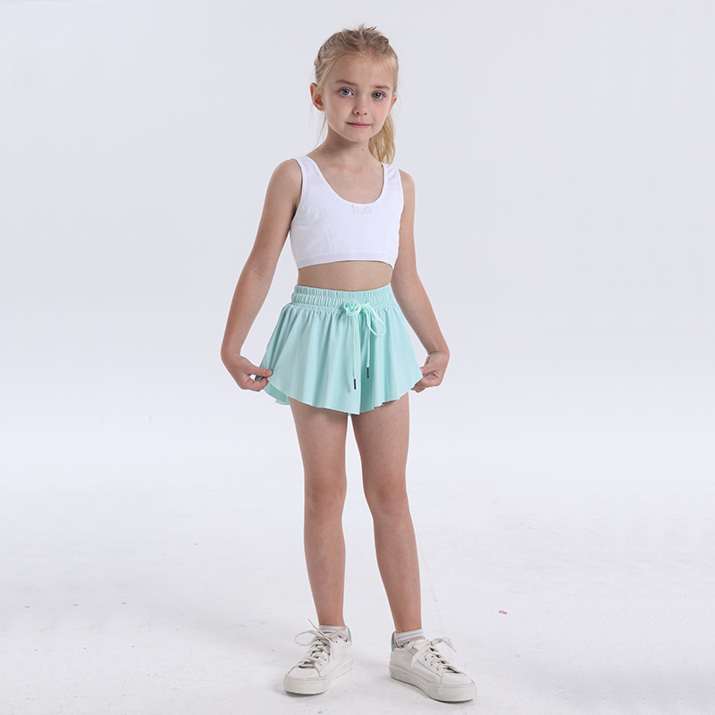 Kids Yoga Shorts Outfits High Waist Sportswear With Pockets Fitness Wear Short Pants Girls Running Elastic Prevent Wardrobe Culotte Double-deck Lining
