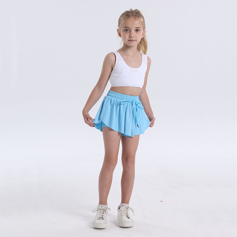 Kids Yoga Shorts Outfits High Waist Sportswear With Pockets Fitness Wear Short Pants Girls Running Elastic Prevent Wardrobe Culotte Double-deck Lining