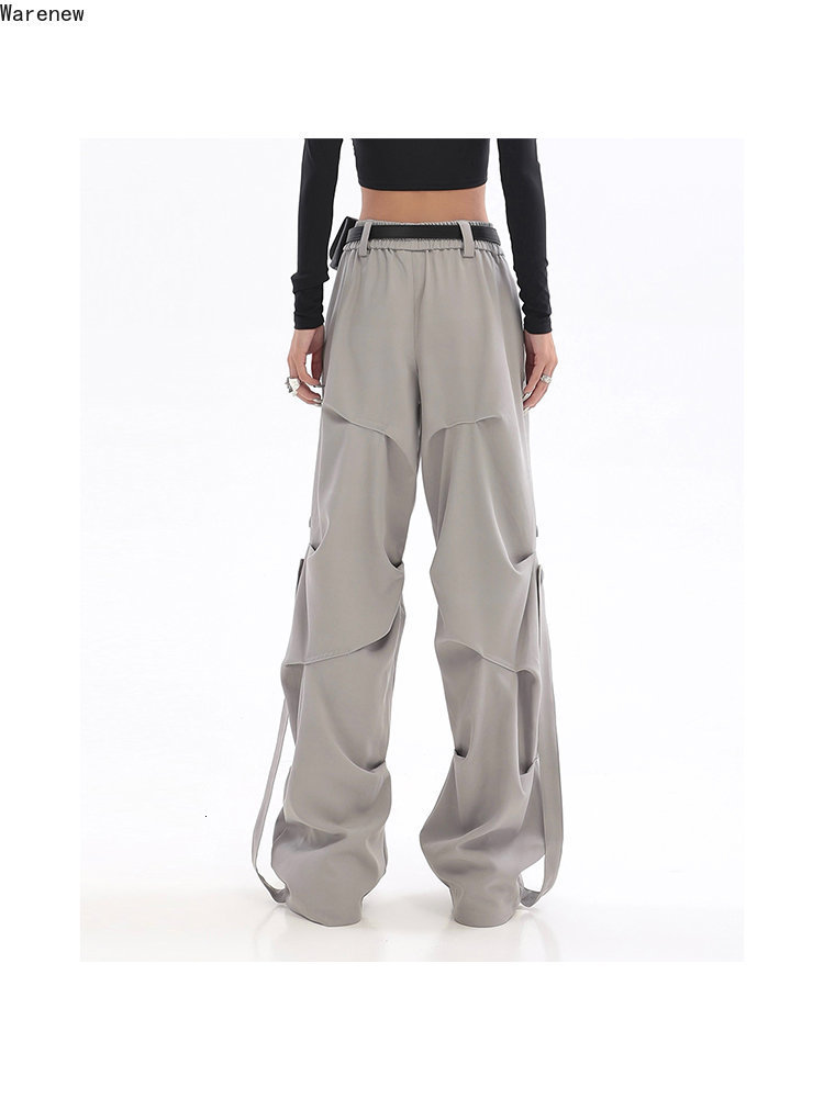 Womens Two Piece Pants Y2K Casual Wide Leg Elastic Waist 2023 Spring Korean Streetwear Oversized High Joggers Grey Pleated Trousers 230519