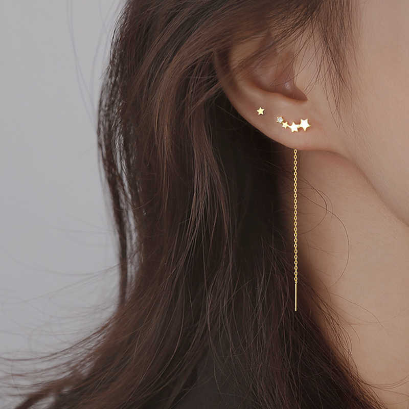 Charm JWER Trend Long Wire Tassel Thread Chain Climb Star Heart Beads Pendants Drop Earrings Women's Straight Hanging Earings Jewelry AA230518