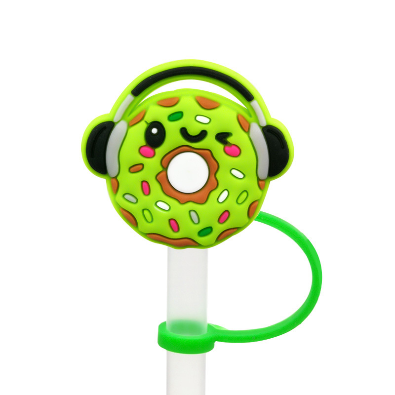Doughnut Straw Toppers Charm 6-8mm Dustproof Reusable Silicone Drinking Straw Cover Summer Party Accessory