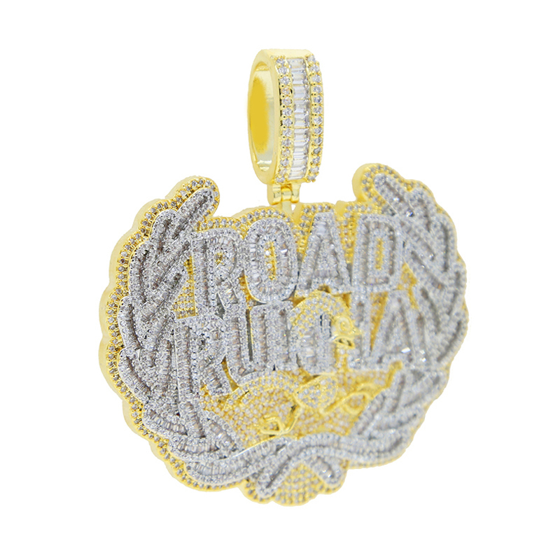 Chokers Iced Out Bling CZ Letter Road Runna Pendant Necklace Cubic Zirconia Two Tone Color Badge Charm Men Fashion Hip Hop Jewelry 230519