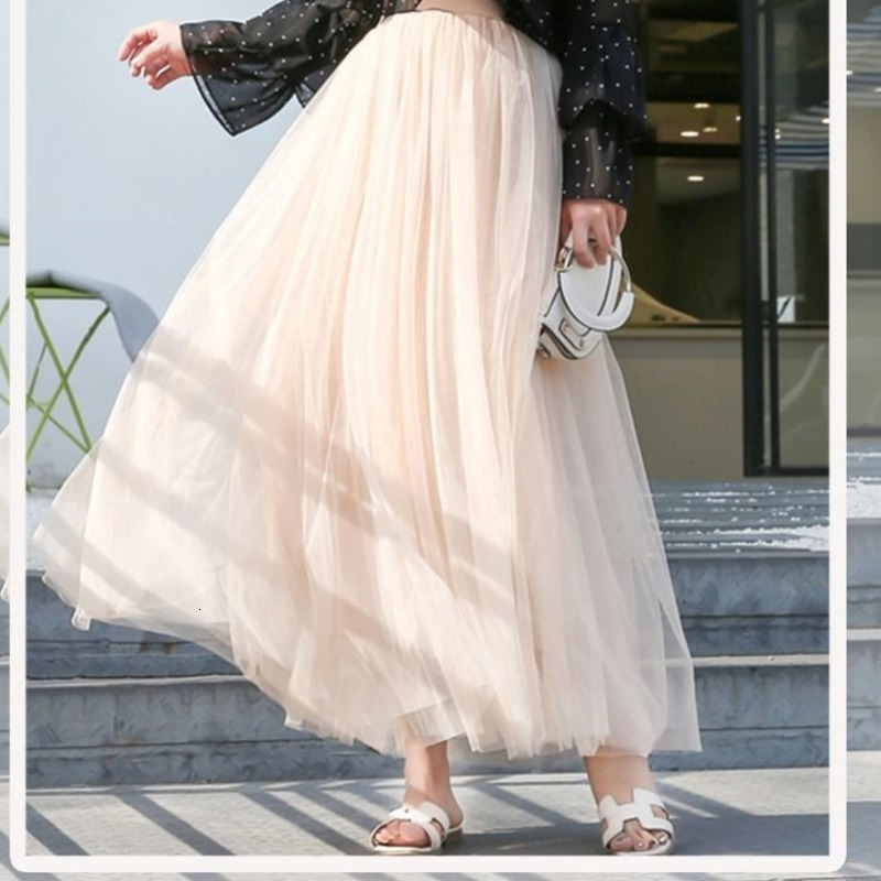 Skirts 3 layers Midi Summer Tulle Skirt Women 2023 Ladies Casual White Black High Waist Pleated Sun School Long Female 230519