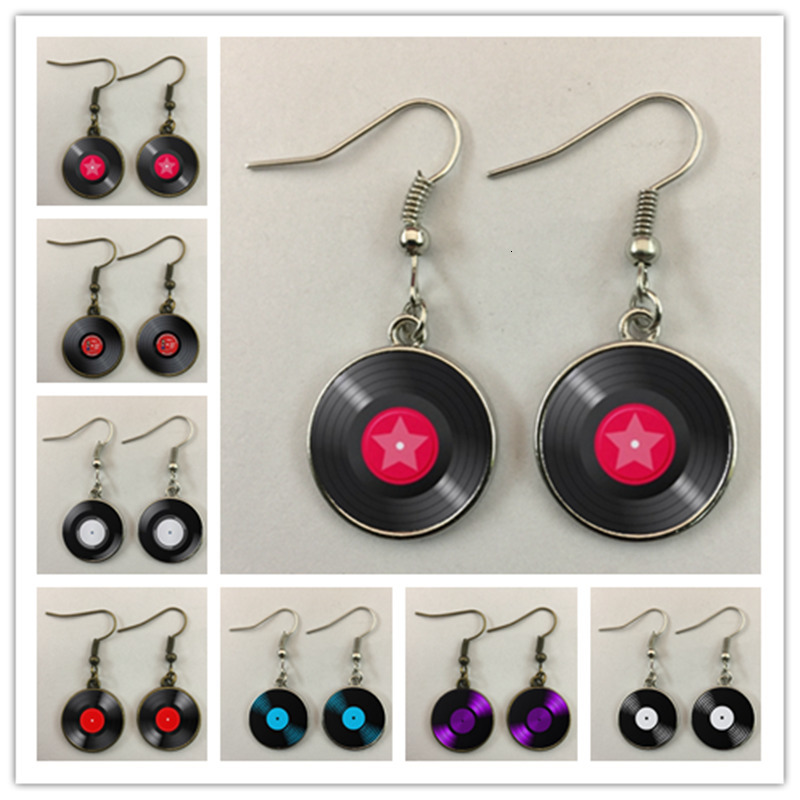 Stud Simple classic style vinyl record retro phonograph dome glass ladies earrings music lovers gifts wholesale and retail 230519