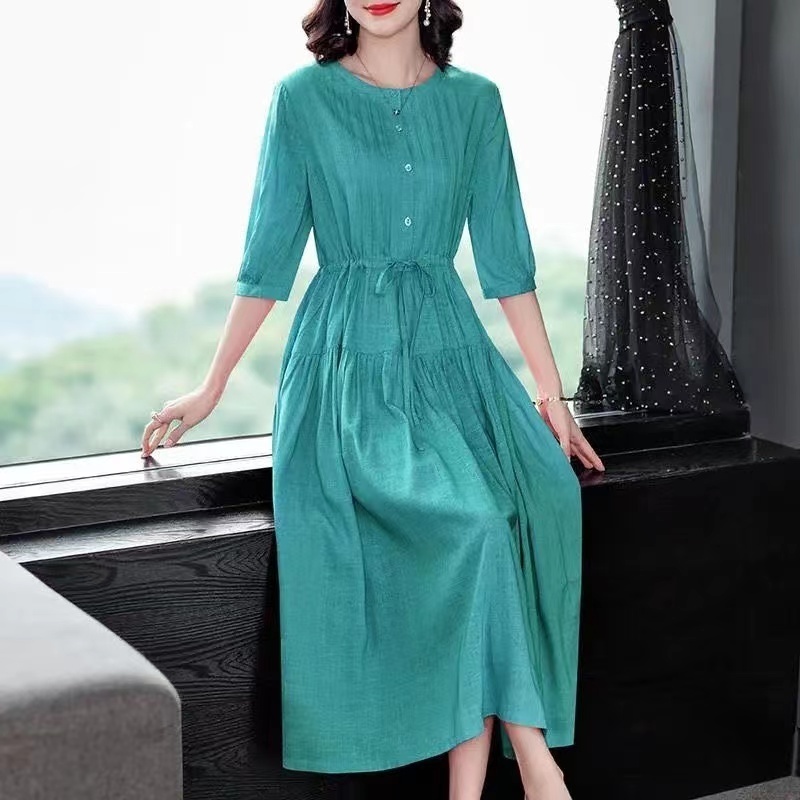 Basic Casual Dresses Women's Linen Long Dress Elegant Oriental Style Chinese Summer Dress Women's Adjustable Size Long Skirt 230519