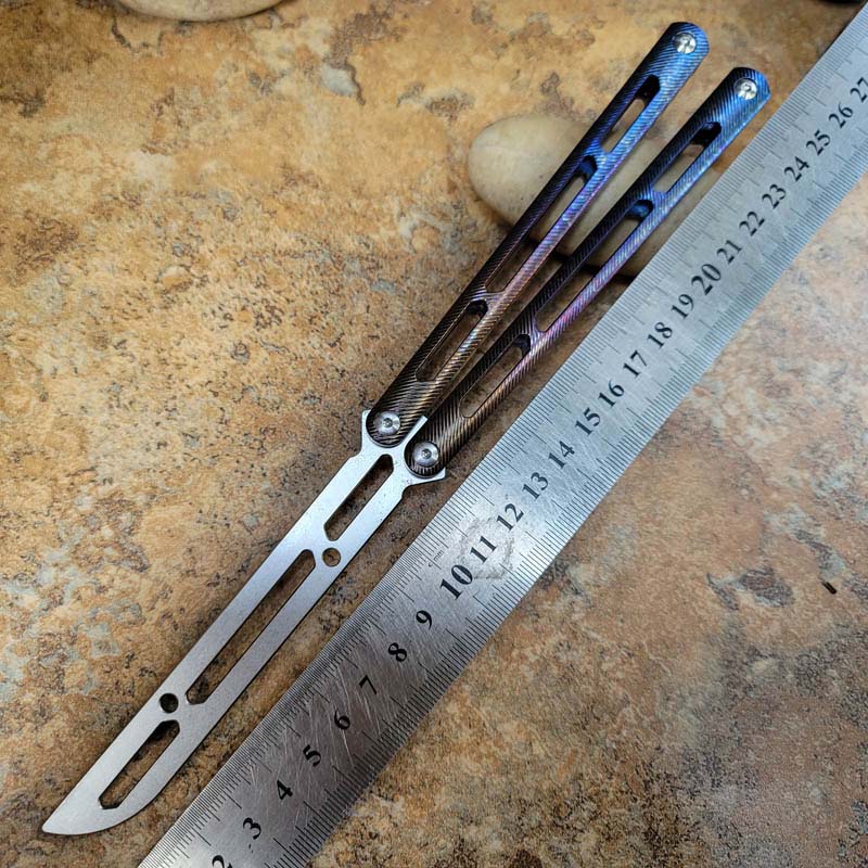 Theone Tsunami Fire Burn Pattern Titanium Handle Channel Not Sharp Butterfly Trainer Training Knife Bushing System Jilt Free swinging EDC Knife EX10 Triton Squid
Theone Tsunami Fire Burn Pattern Titanium Handle Channel Not Sharp Butterfly Trainer Training Knife Bushing System Jilt Free swinging EDC Knife EX10 Triton Squid