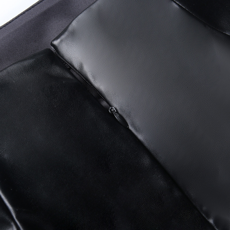 Sexy Faux Leather Split Midi - Y2k High Waisted Bodycon PU Skirt For Women, Black/White B1