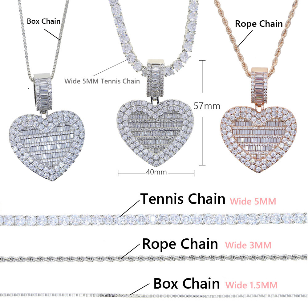 Chokers Can Be Opened Heart P o Pendant Necklace Silver Color Iced 5MM Tennis Chain Cubic Zirconia Fashion Women Men Jewelry 230519