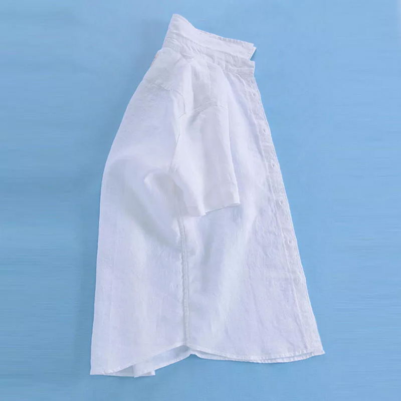 Men's Linen Short Sleeve Shirt Casual Summer Breathable Lightweight Printed T-Shirt