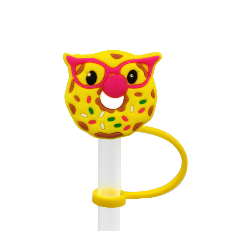 Doughnut Straw Toppers Charm 6-8mm Dustproof Reusable Silicone Drinking Straw Cover Summer Party Accessory
