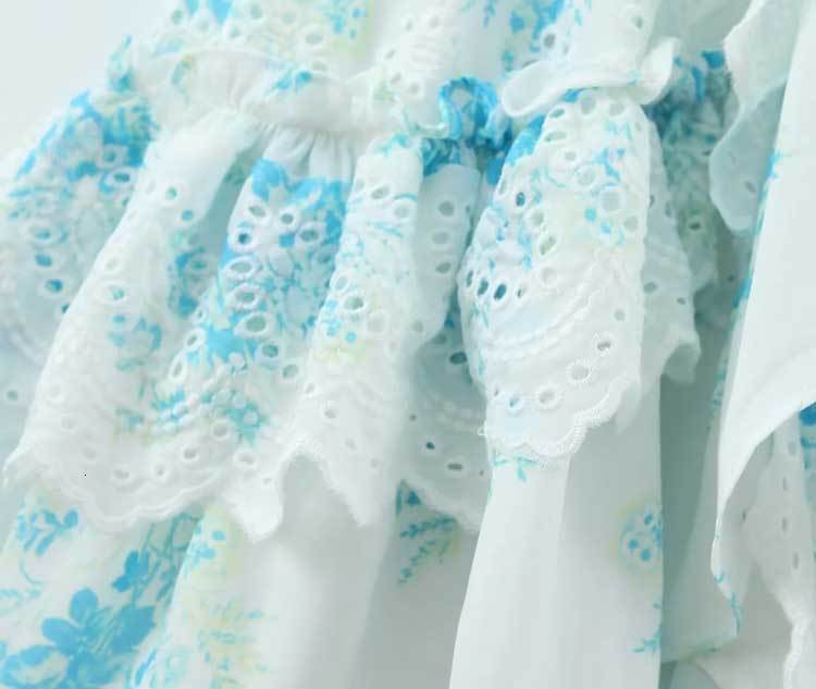 Basic Casual Dresses Boho Inspired blue floral straps party dress bow tied shoulder smocked bodice embroidery summer dress chic ladies mini dress 2305