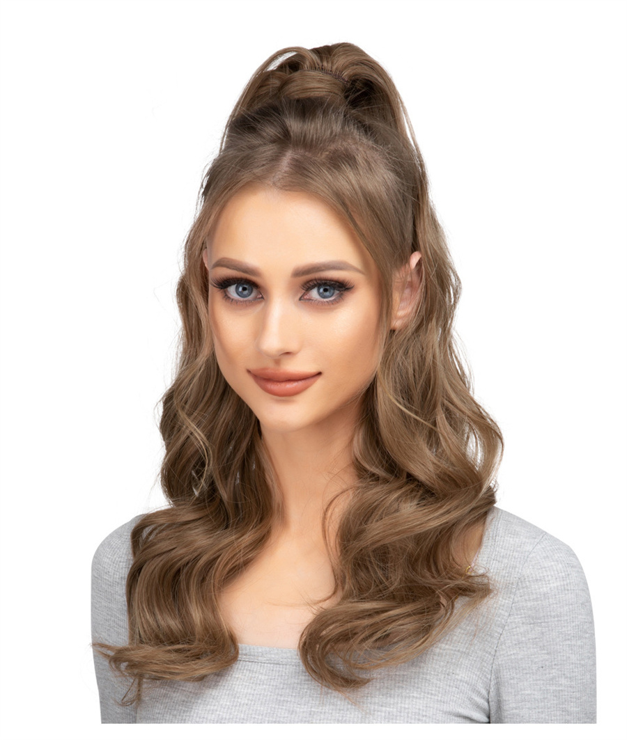 Synthetic Long Wavy Ponytail Hair Extension Curly Clip In Hairpiece Blonde Wrap Around Pigtail Smooth Fake Pony Tail