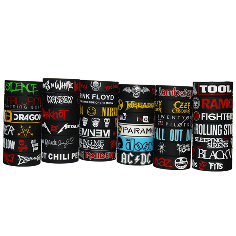 Chain 10pcs Heavy Metal Bands Silicone Bracelets Rock and Roll Music Wristbands Punk Fans Gift Collection 230518