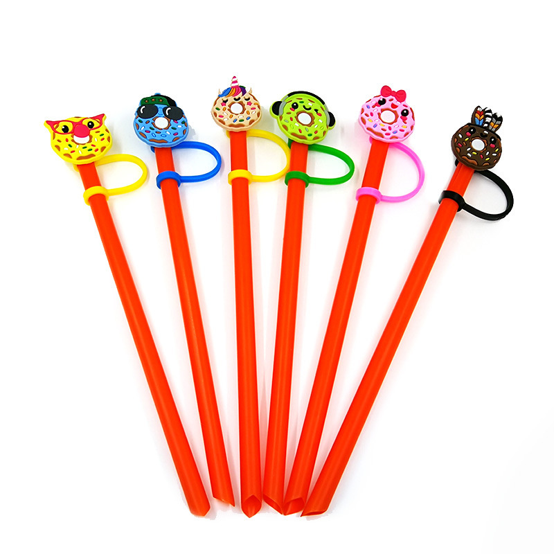 Doughnut Straw Toppers Charm 6-8mm Dustproof Reusable Silicone Drinking Straw Cover Summer Party Accessory